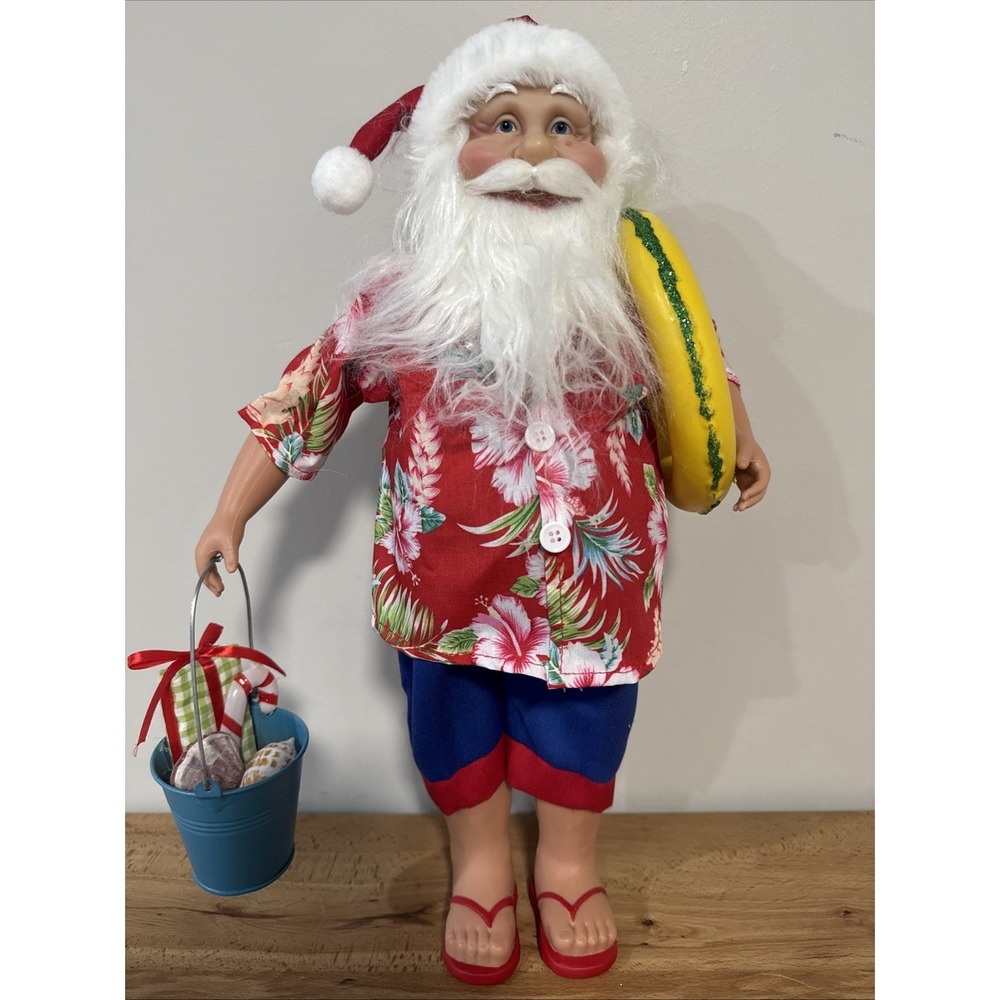 Hawaiian Santa Santa's  Workshop Cocktail Beach House Tiki Bar Decor Appx 18"